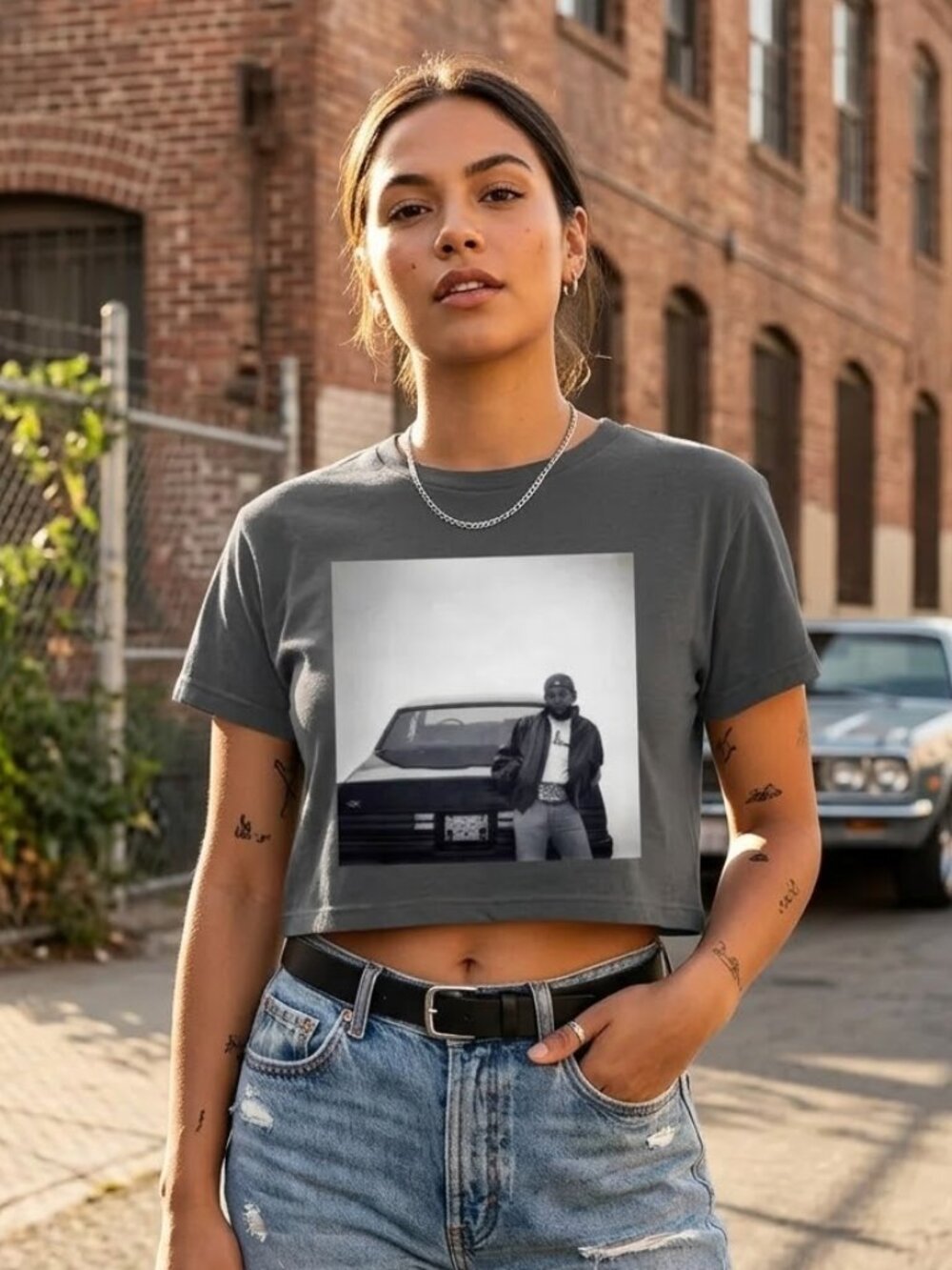 Kendrick Lamar Short Sleeve Album Cover Crop Top T-shirt Rap Music Rapper Tee XL